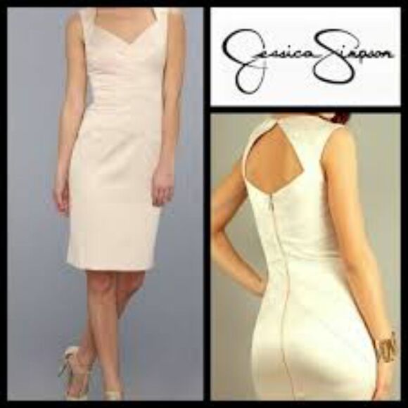 Jessica Simpson Champagne Sheath Dress — Rose Gold Zipper, Elegant Fit, Size 6 - Picture 2 of 6